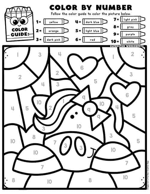 Unicorn Color By Number - Superstar Worksheets