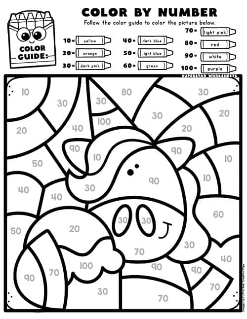 Unicorn Color By Number - Superstar Worksheets