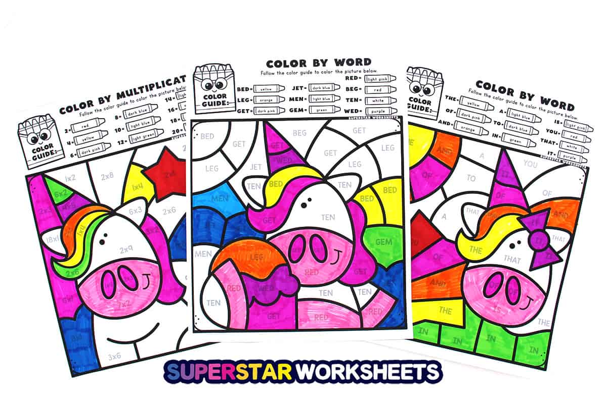 Unicorn Color By Number - Superstar Worksheets