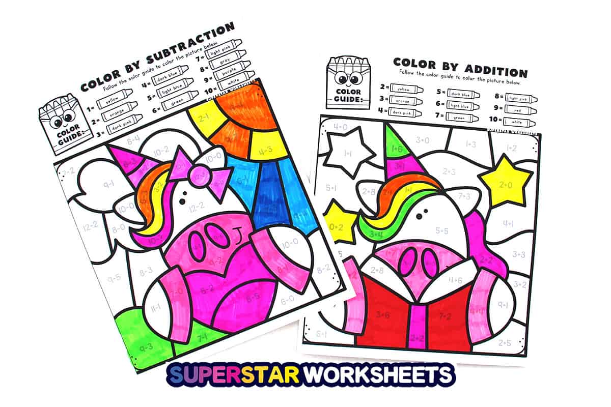 Unicorn Color By Number - Superstar Worksheets