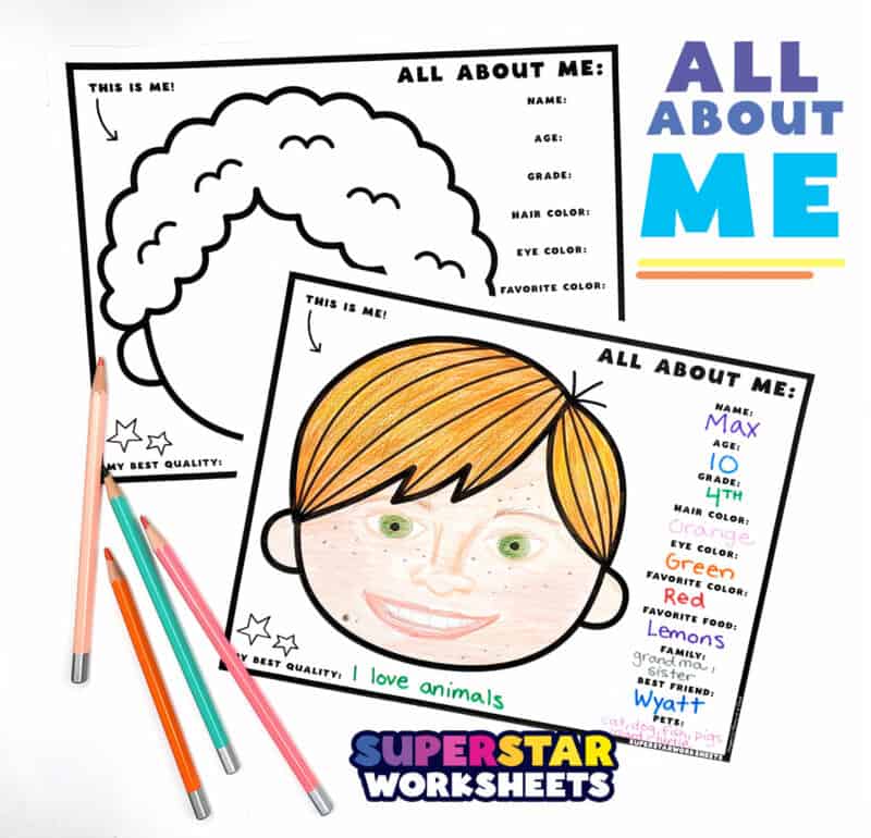 All About Me Face Template Superstar Worksheets