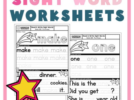 Two sight word tracing worksheet examples showing you what you will receive in the download.