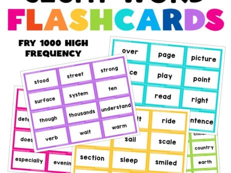 Five different sight word flashcard examples from different grade levels.