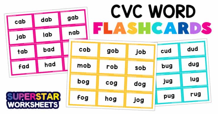 CVC Flashcards - Superstar Worksheets