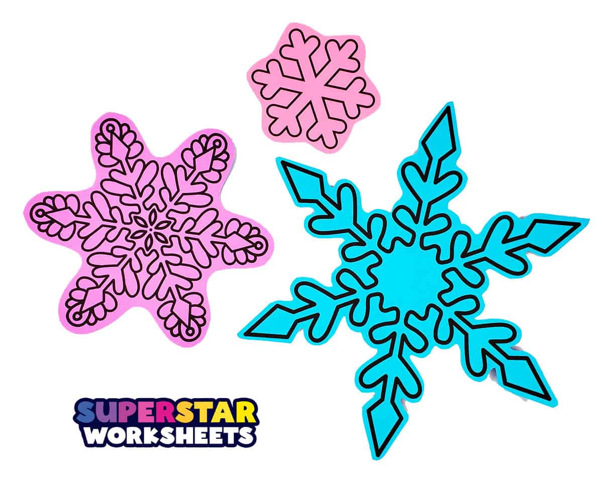 Three Printable Snowflake Templates in Cool Colors