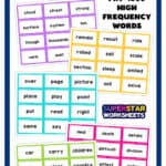 Five grade level examples of flashcards in bright colors.
