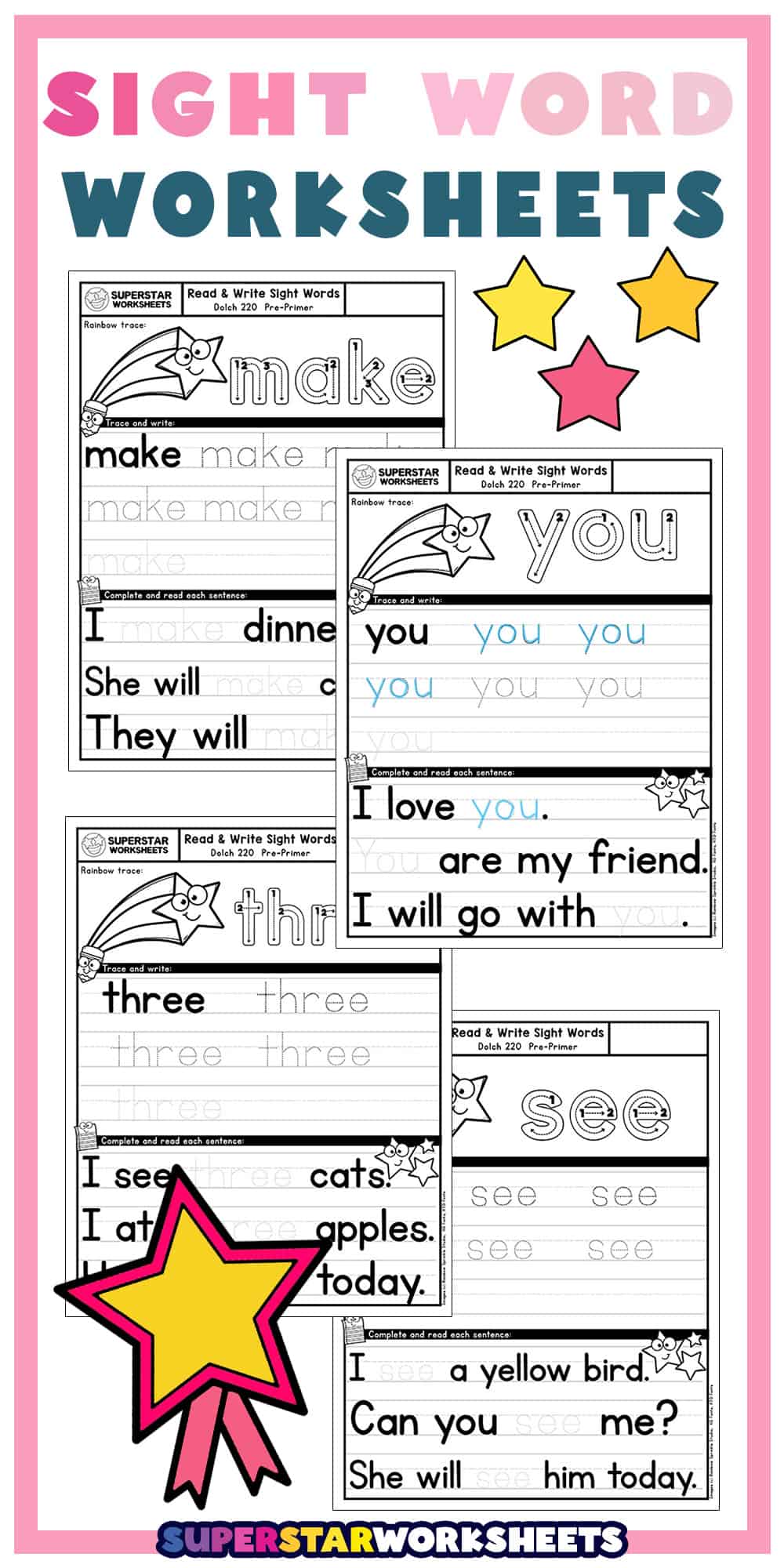 Sight Word Tracing Worksheets Superstar Worksheets