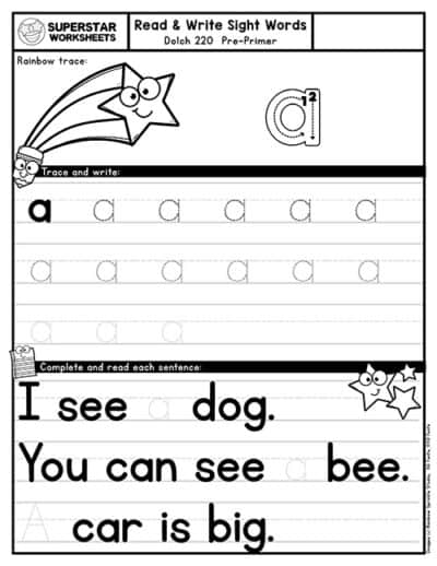 Sight Word Tracing Worksheets - Superstar Worksheets