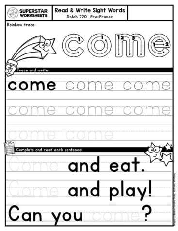 Sight Word Tracing Worksheets - Superstar Worksheets