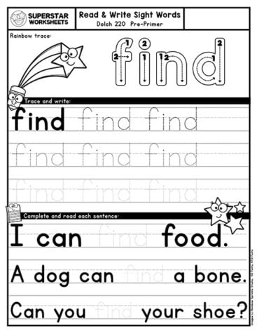 Sight Word Tracing Worksheets - Superstar Worksheets