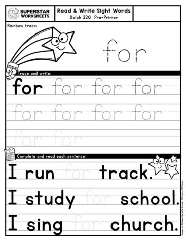 Sight Word Tracing Worksheets - Superstar Worksheets