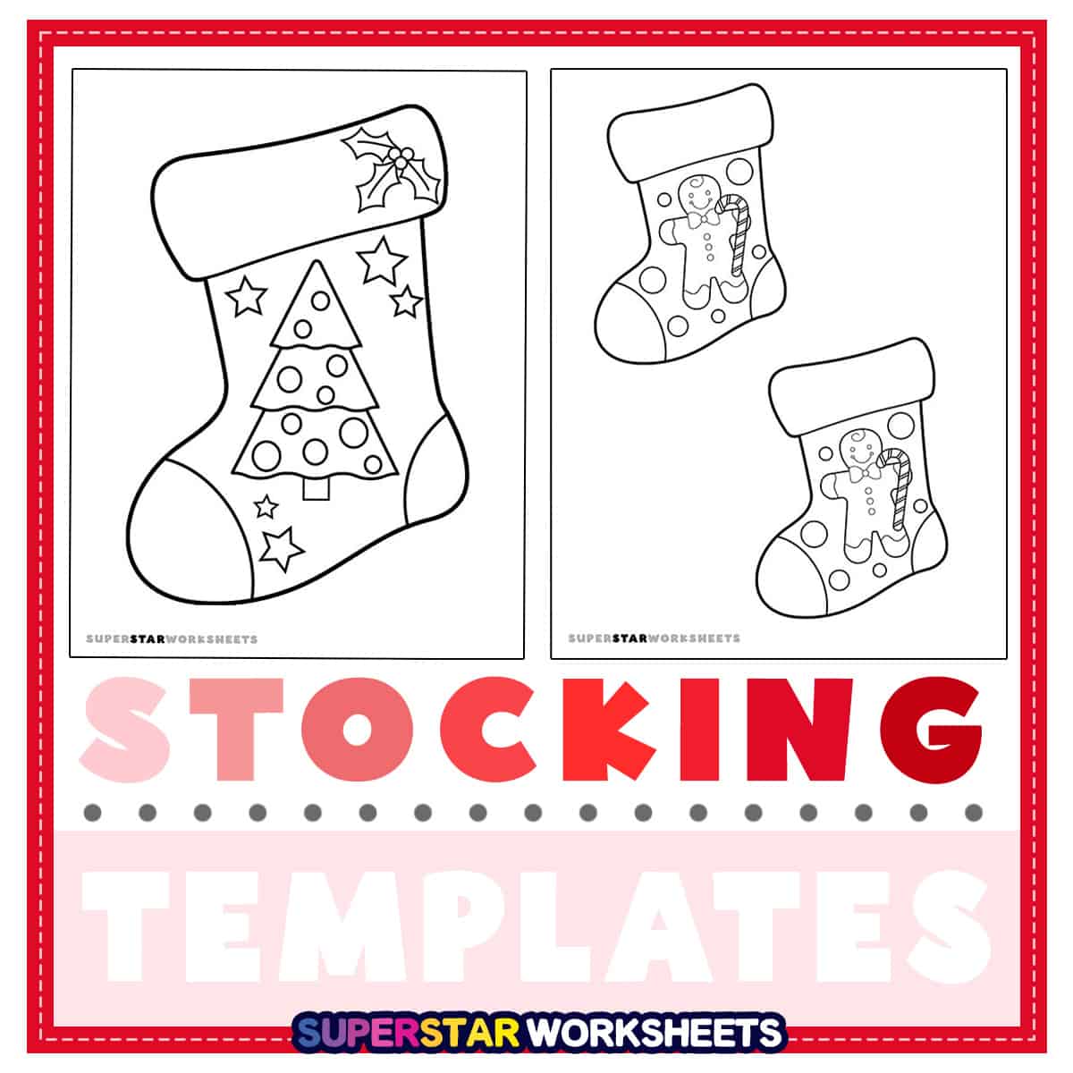 Christmas stocking templates showing students what types of designs are included in the pack.