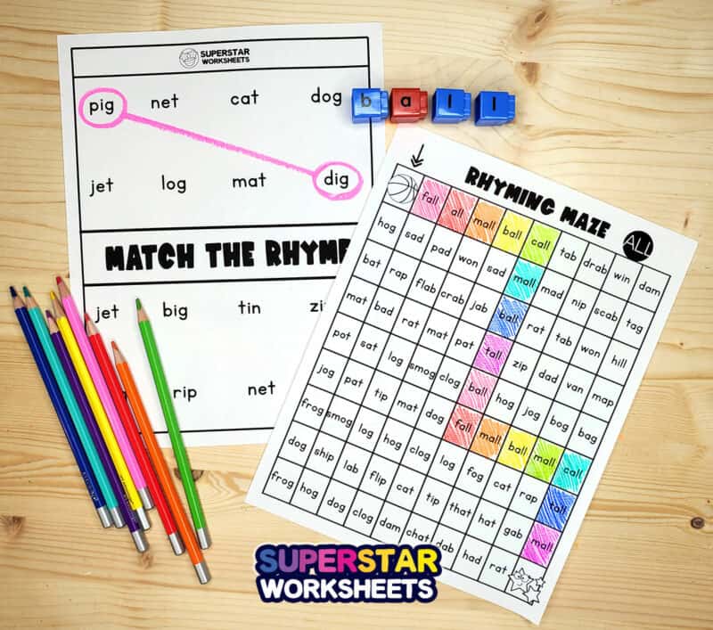 Rhyming Worksheets for Kindergarten - Superstar Worksheets