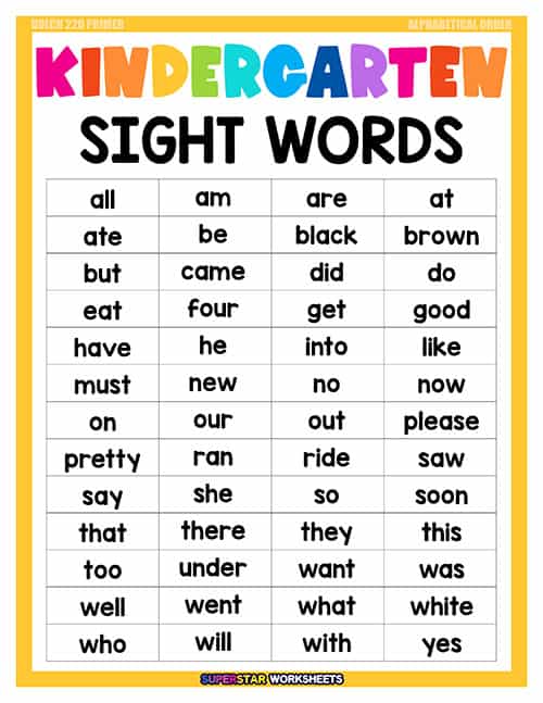 100 Sight Words For Kindergarten Br