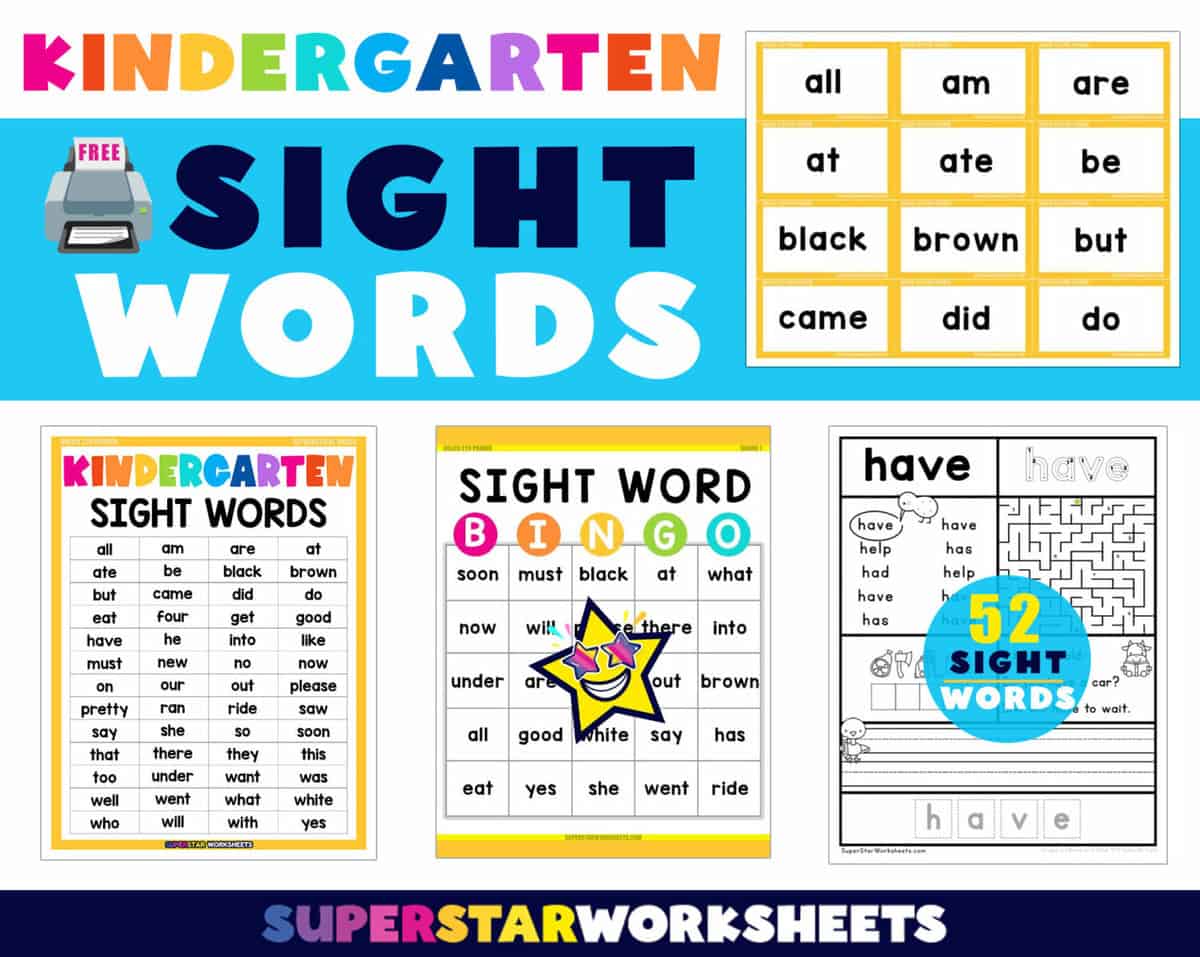 Kindergarten Sight Words - Superstar Worksheets