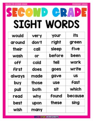 Second Grade Sight Words - Superstar Worksheets