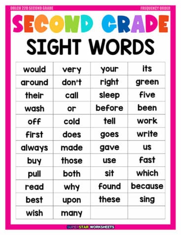 Second Grade Sight Words - Superstar Worksheets