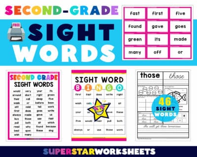 Second Grade Sight Words - Superstar Worksheets