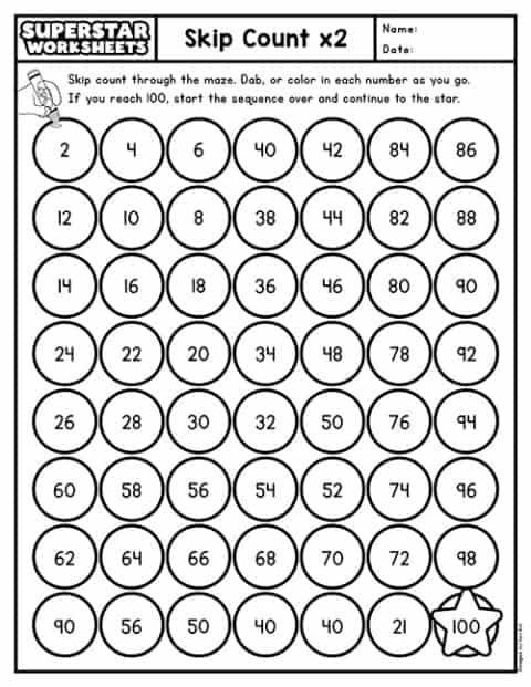 Skip Counting Worksheets - Superstar Worksheets