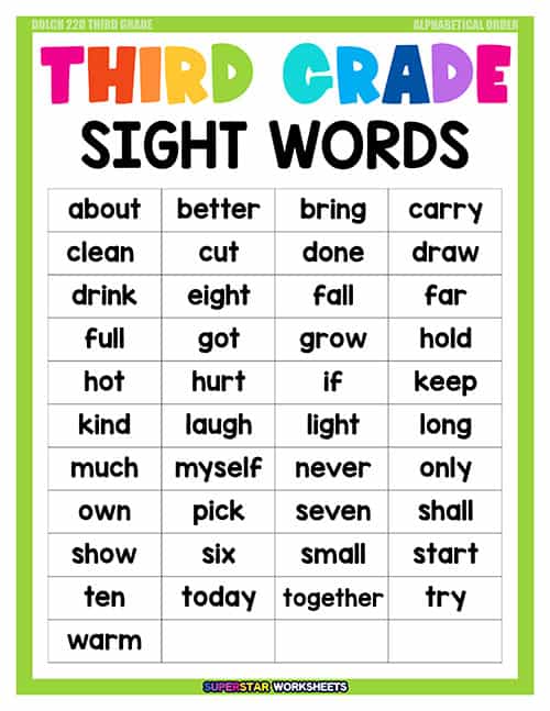 high frequency words 3rd grade