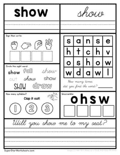 Third Grade Sight Words - Superstar Worksheets