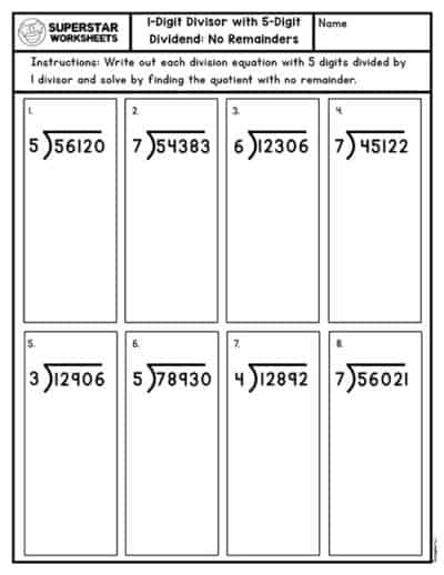 Long Division Worksheets Superstar Worksheets