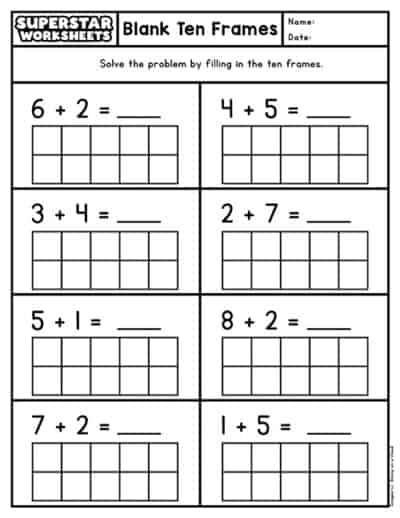 Ten Frame Worksheets - Superstar Worksheets