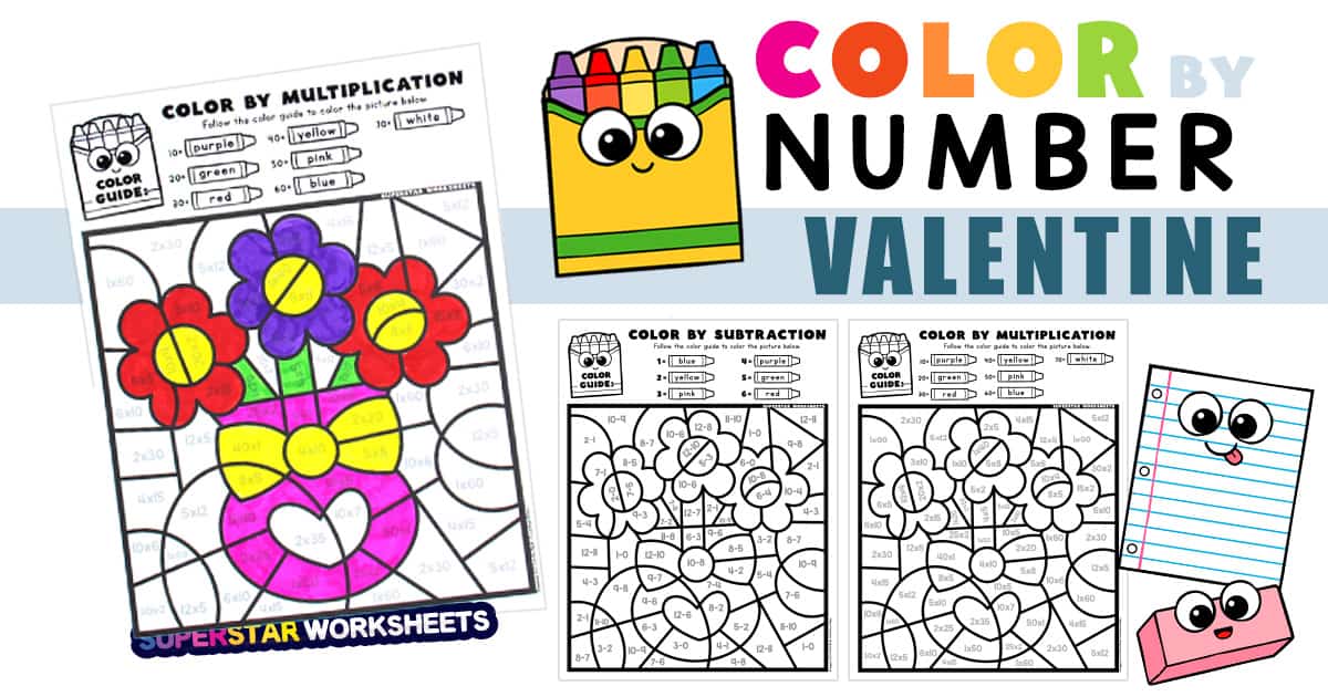 Valentines Day Color By Number - Superstar Worksheets