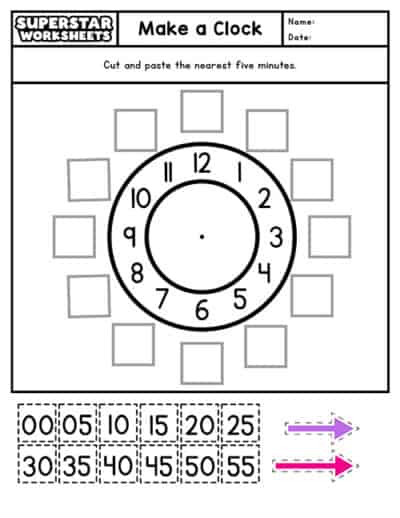 Clock Template - Superstar Worksheets