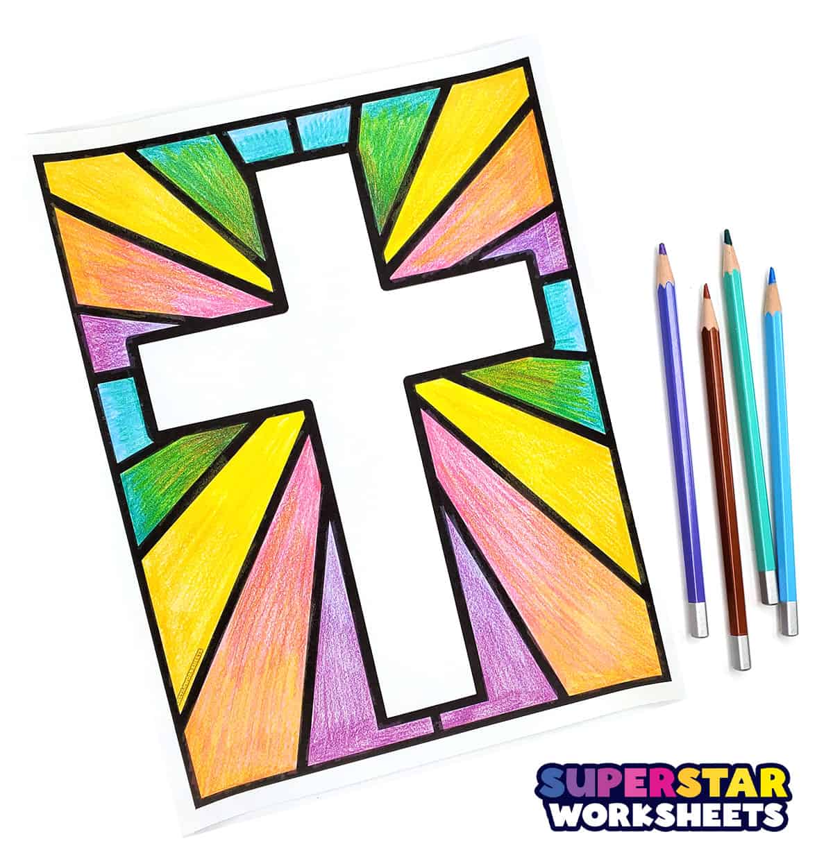Cross Coloring Pages - Superstar Worksheets
