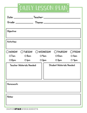 Lesson Plan Template - Superstar Worksheets