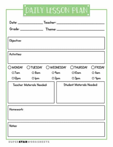 Lesson Plan Template - Superstar Worksheets