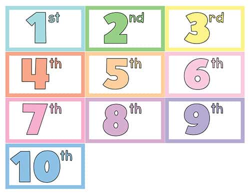 ordinal numbers 1 10