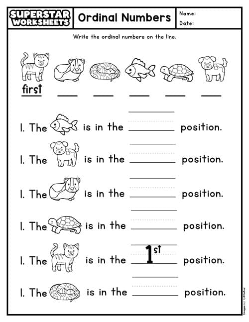 Ordinal Numbers 1 20 Worksheet