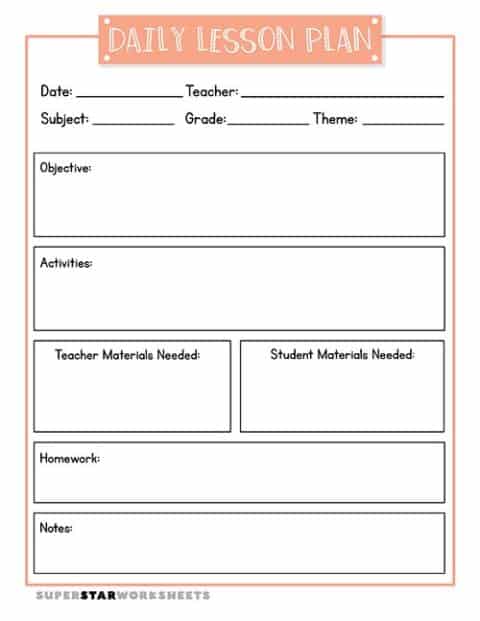 Lesson Plan Template - Superstar Worksheets