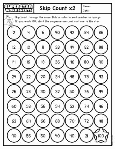 Skip Counting Worksheets - Superstar Worksheets