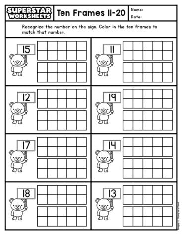 Ten Frame Worksheets - Superstar Worksheets