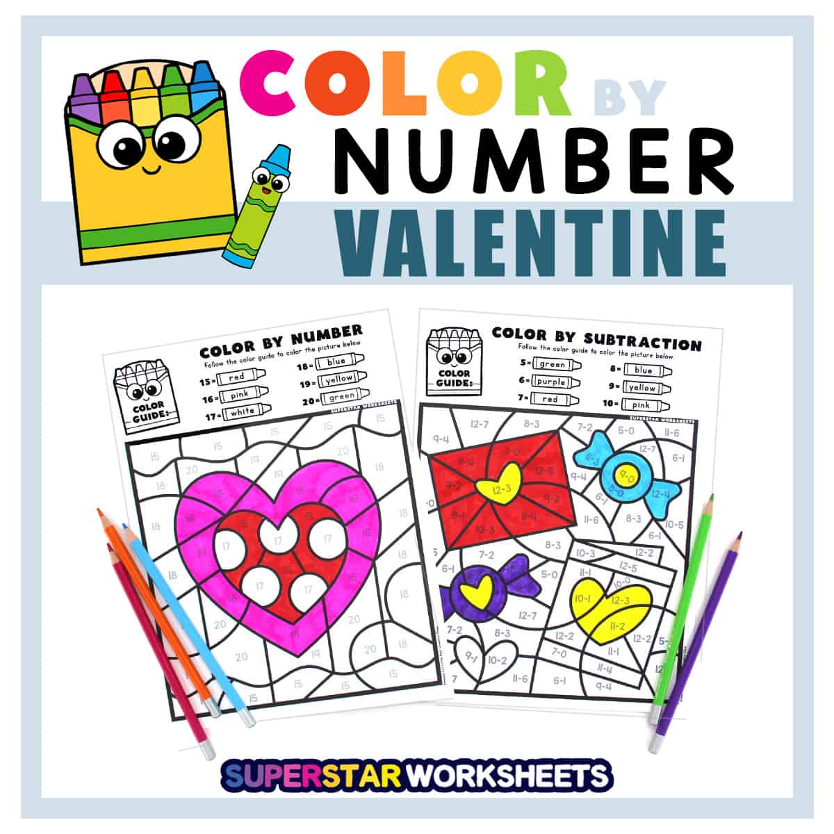 Valentines Day Coloring Sheets | Color by Number Dot Marker Worksheets