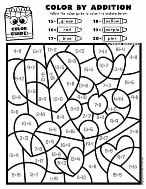 Valentines Day Color By Number - Superstar Worksheets