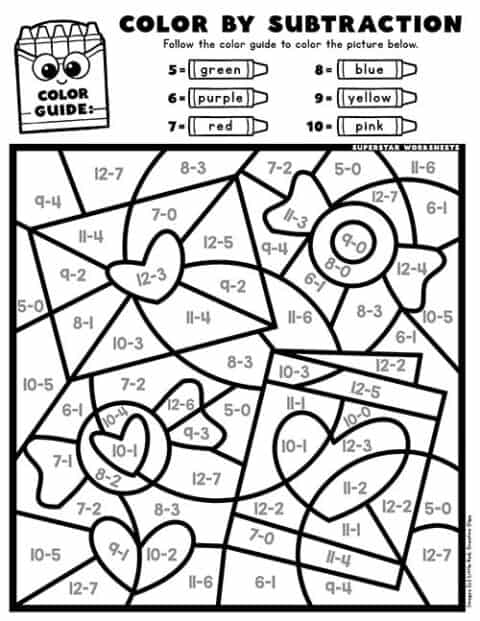 Valentines Day Color By Number - Superstar Worksheets