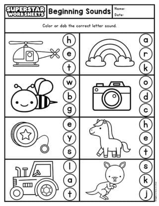 Beginning Sounds Worksheets - Superstar Worksheets