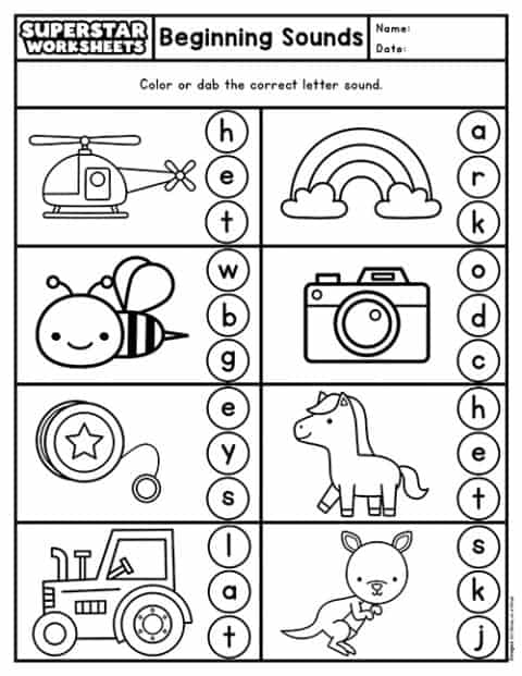 Beginning Sounds Worksheets - Superstar Worksheets