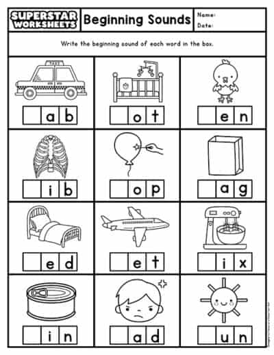 Beginning Sounds Worksheets - Superstar Worksheets