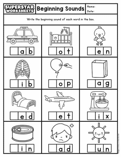 Beginning Sounds Worksheets - Superstar Worksheets