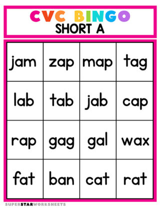 CVC Word BINGO - Superstar Worksheets