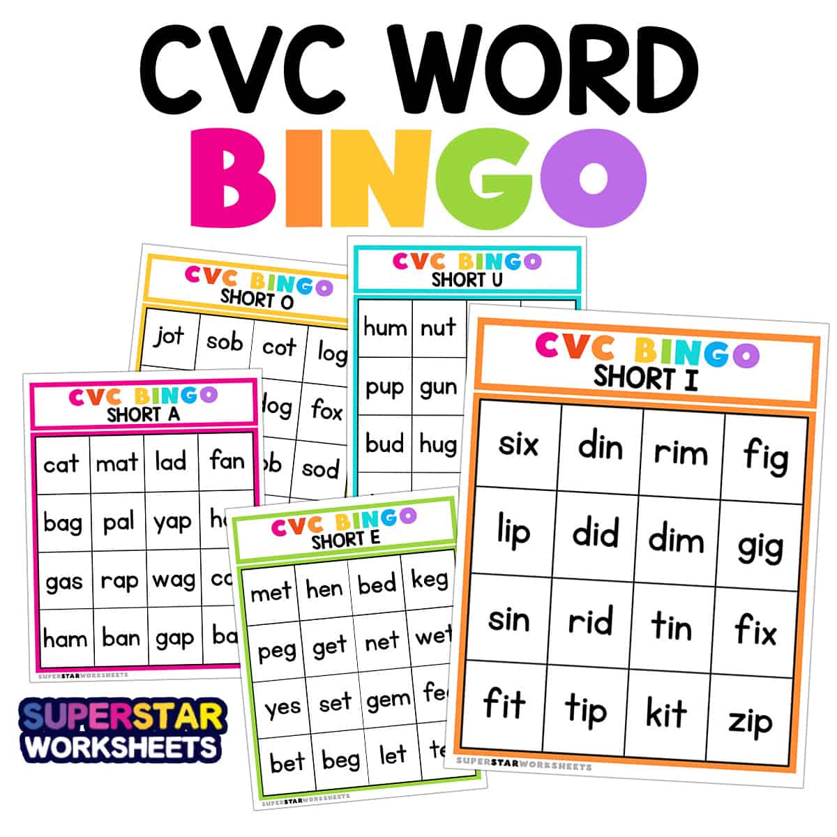 CVC Word BINGO - Superstar Worksheets