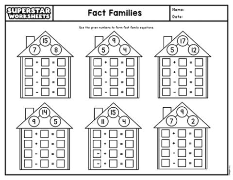 Fact Family Worksheets - Superstar Worksheets