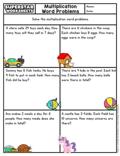 Multiplication Word Problems - Superstar Worksheets