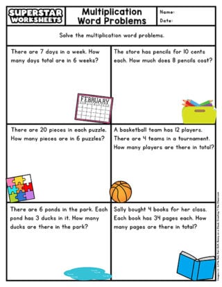 Multiplication Word Problems - Superstar Worksheets