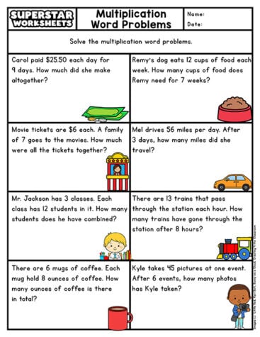 Multiplication Word Problems - Superstar Worksheets